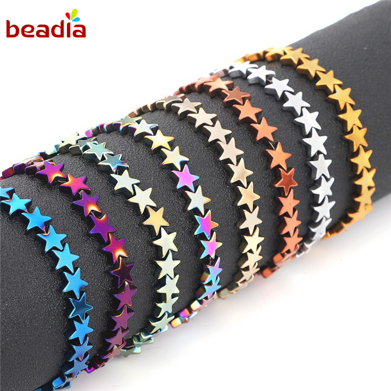 Chuỗi hạt xỏ BEADIA đá sỏi đen kiểu dáng ngôi sao 5 cánh nhiều màu sắc gradient tùy chọn mạ điện làm trang sức