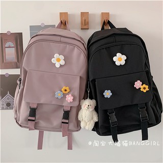 Balo nữ thời trang, balo hàn quốc 2 nịt gắn hoa