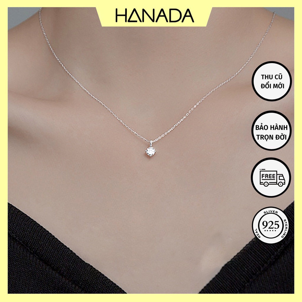 Dây Chuyền Bạc 925 Đá Ziconia 7A Sáng Lấp Lánh Vòng Cổ Một Đá Hanada 0981 K2