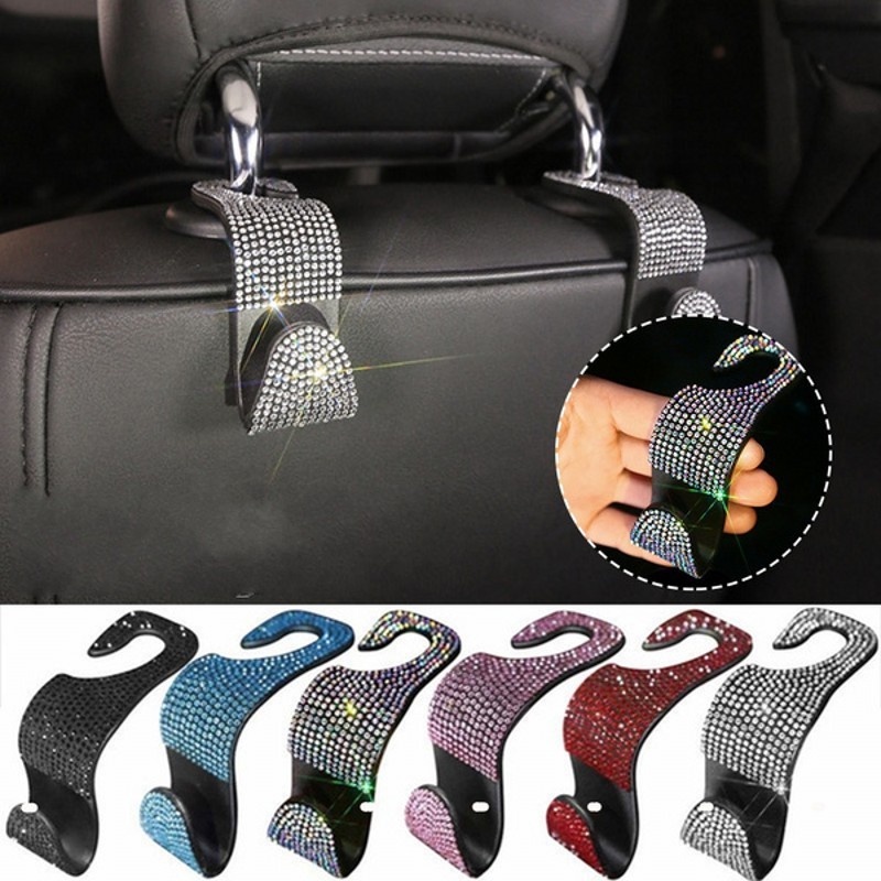 Móc treo đồ gắn lưng ghế ngồi xe hơi bằng ABS đính đá nhiều màu đa năng tiện dụng