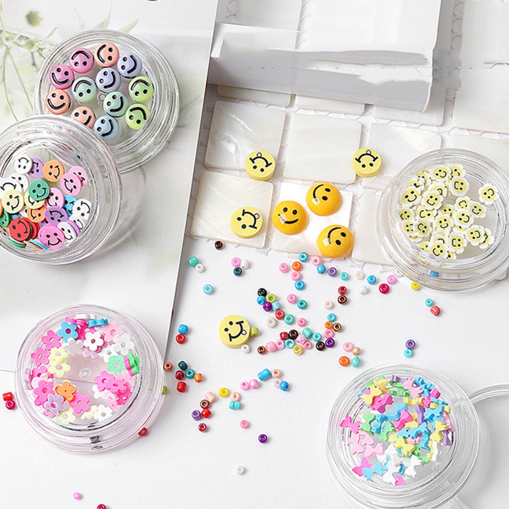 [Hàng mới về] Phụ kiện trang trí móng tay nghệ thuật họa tiết hoa / mặt cười 3d nhiều màu dễ thương diy