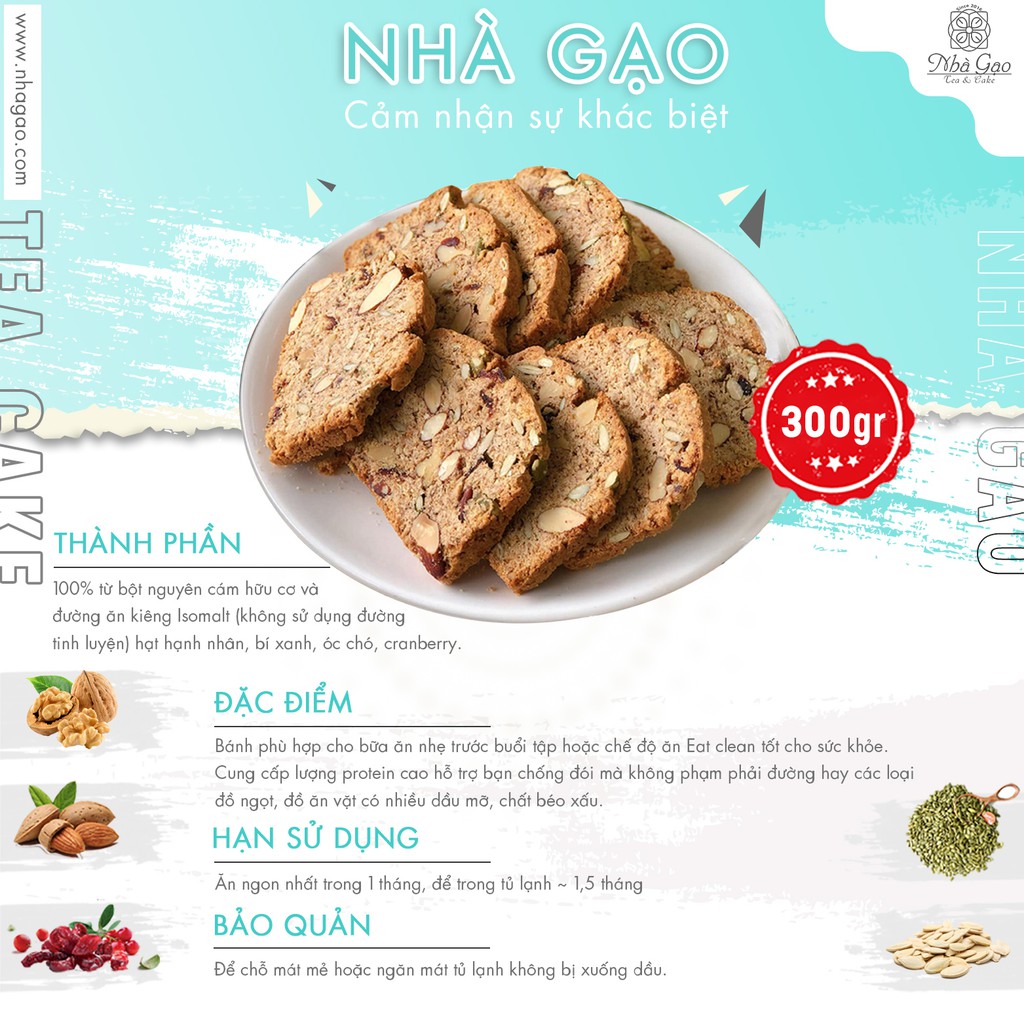 Biscotti nguyên cám healthy cao cấp Nhà Gạo