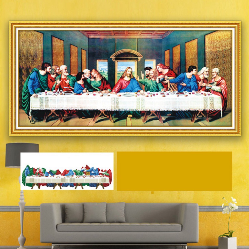 Tranh đính đá chúa 12 ông tông đồ KT:174x75cm. Tranh gắn đá chưa gắn.