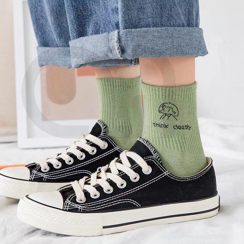 Tất Vớ Cổ Cao Nữ Tone Nhiều Màu Họa Tiết Cô Gái Dễ Thương Thời Trang Đẹp Vải Cotton