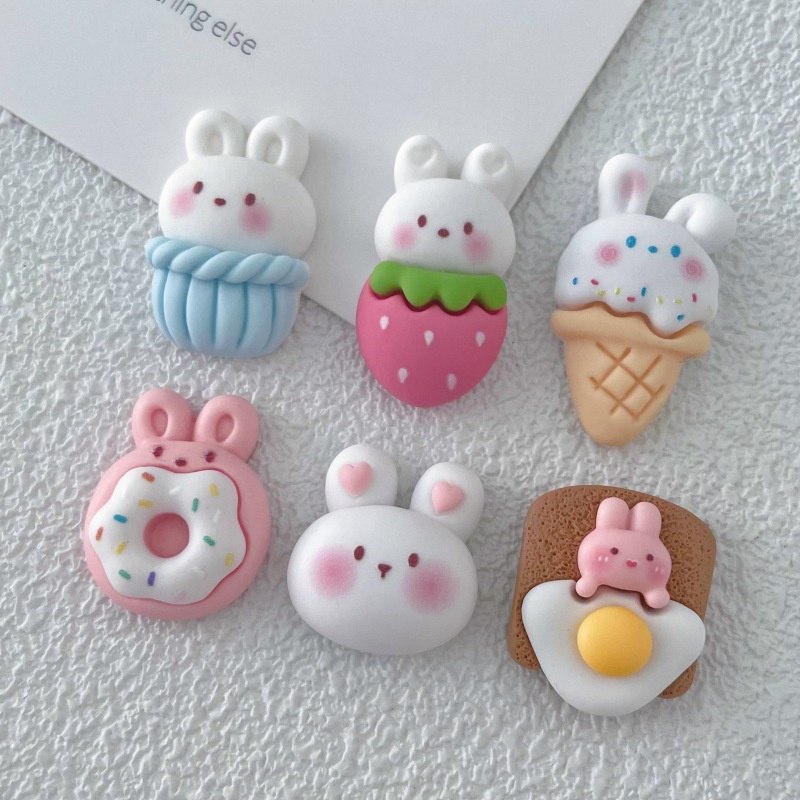 Set 10 Miếng Dán Trang Trí Điện Thoại / Ly Kem / Bánh Mì / Thỏ / Bánh Donut DIY Dễ Thương Xinh Xắn