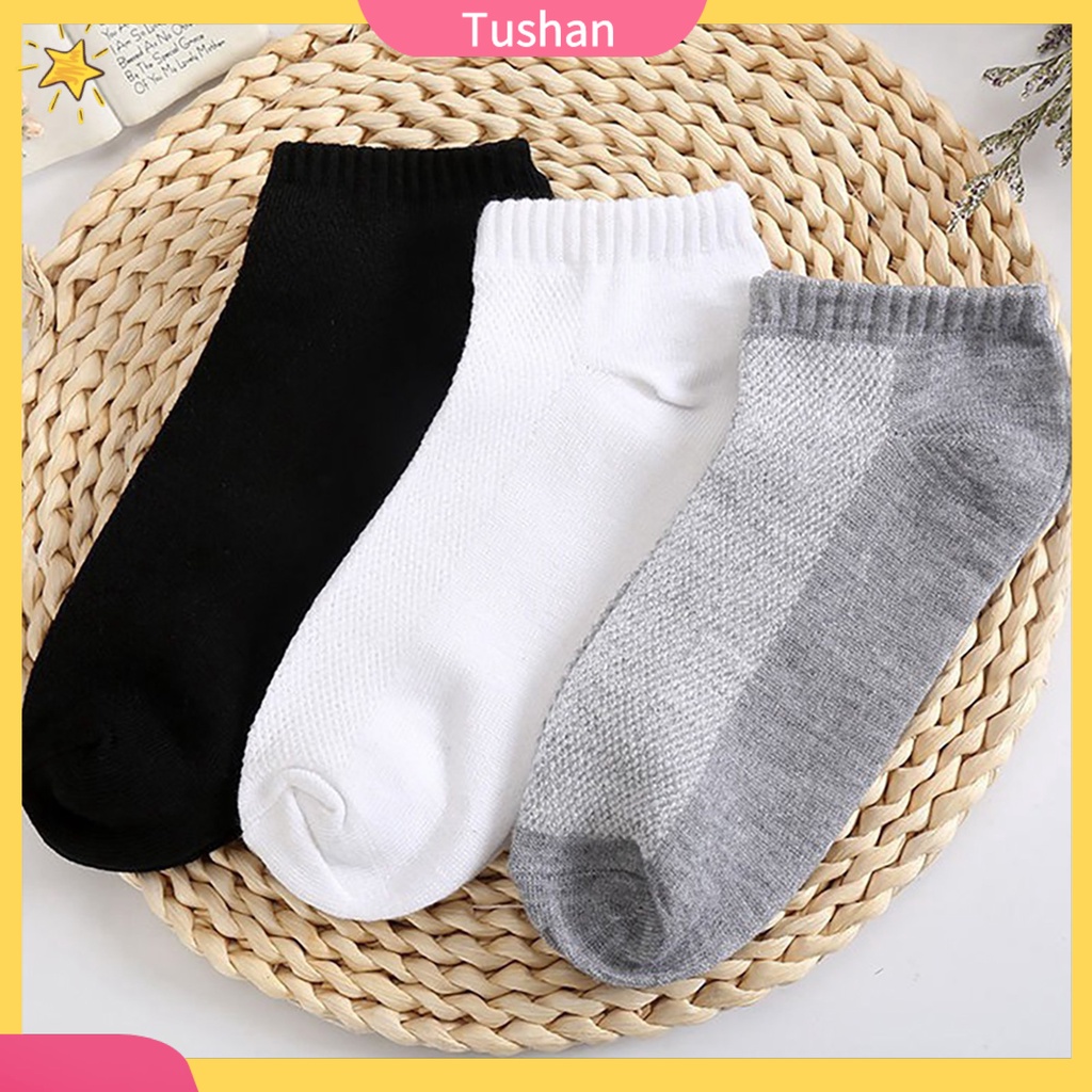 Vớ thuyền cổ thấp thể thao chống trượt phối lưới thoáng khí màu trơn cho unisex