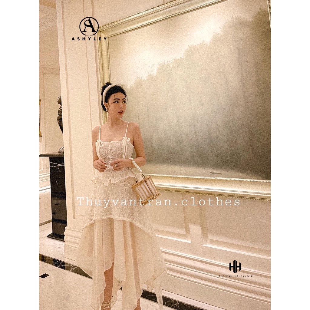 SET ÁO HAI DÂY REN NỔI KHUY NGỰC CHÂN VÁY PHỐI TƠ ASHYLEY HOT HIT
