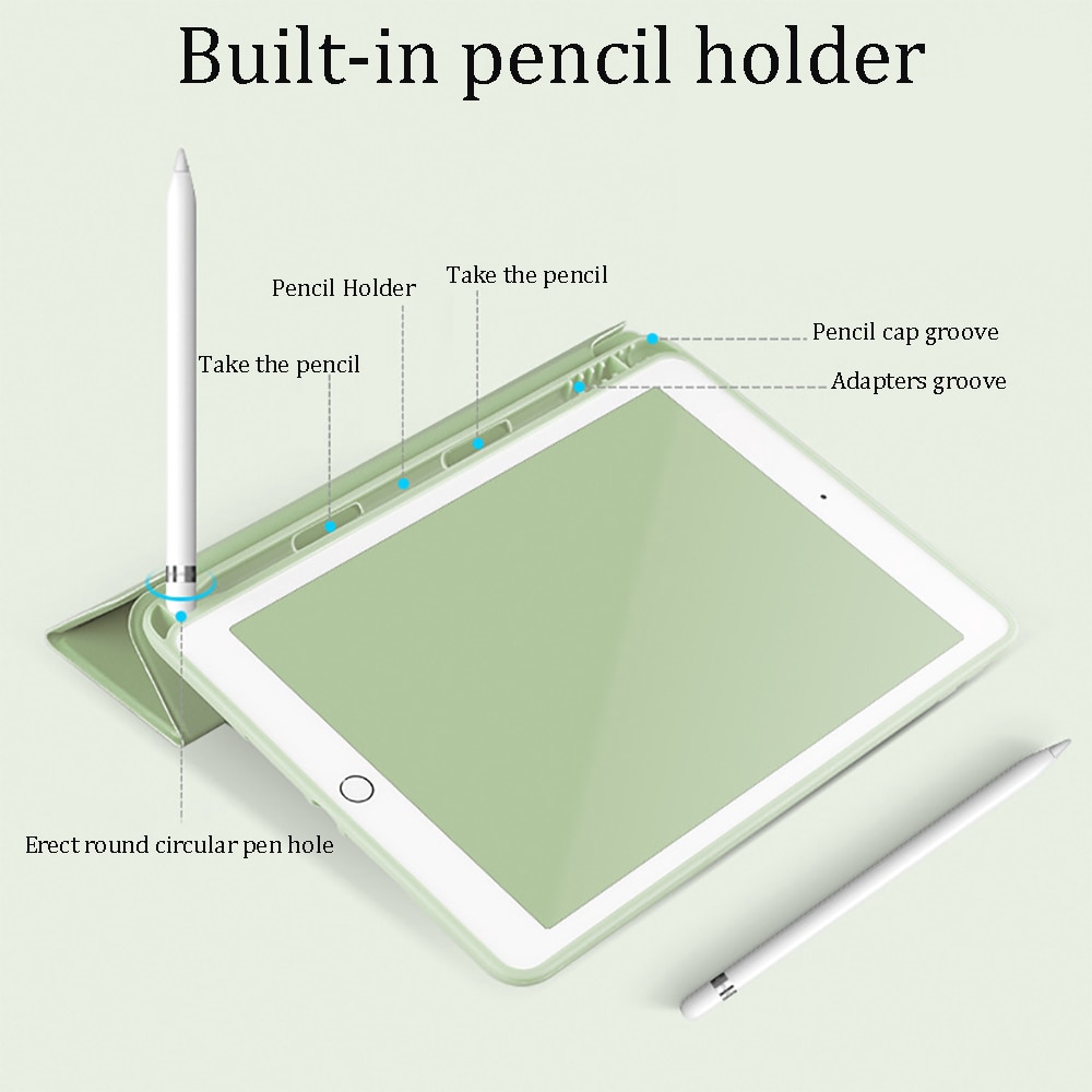 Bao da máy tính bảng silicon mềm làm giá đỡ/chế độ tắt mở tự động/ngăn để bút cho iPad9.7 2018/mini 5/air10.5 2019