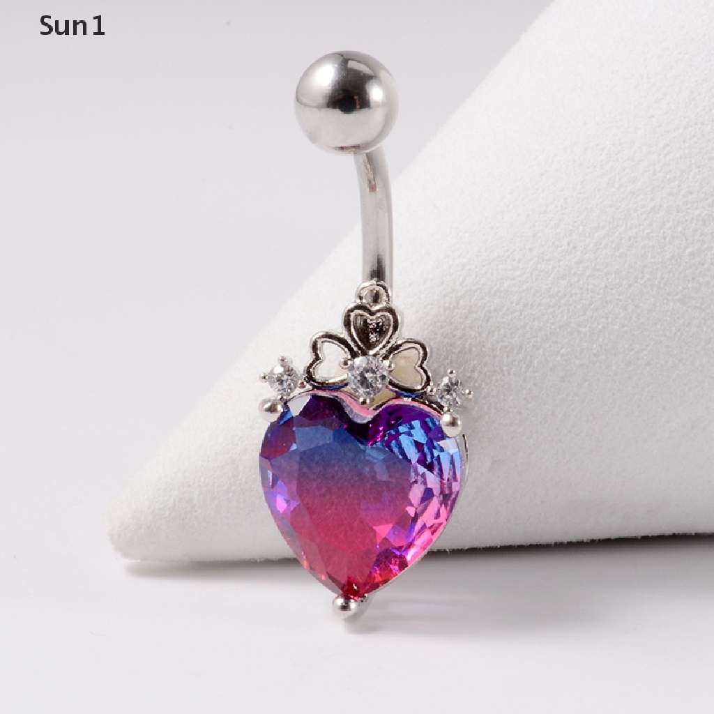 1 Khuyên Rốn Hình Trái Tim Bằng Thép Đính Đá Zircon Dễ Thương Cho Nữ