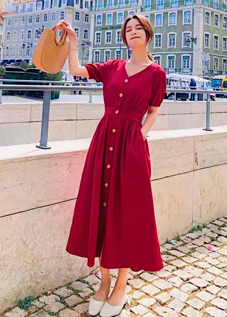 Đầm đỏ form dài bo eo v2 (kèm bình thật) | BigBuy360 - bigbuy360.vn