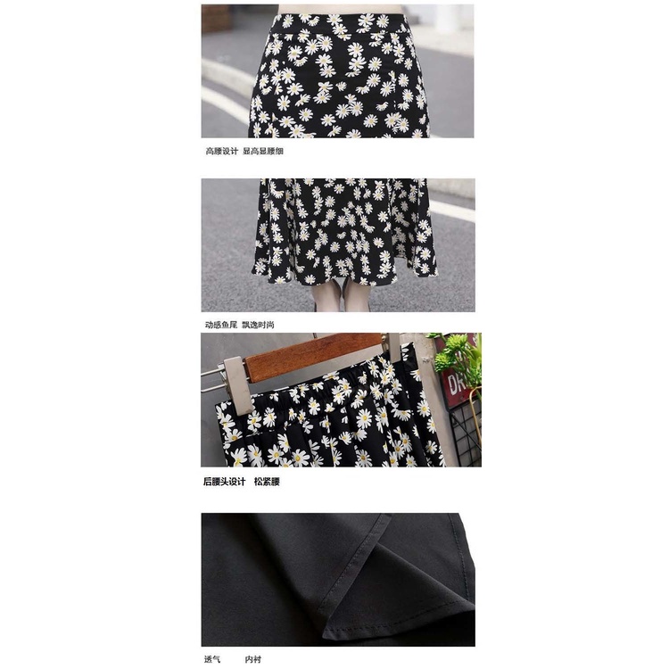 Chân Váy Voan Đuôi Cá Dài Lưng Cao Xẻ Tà In Hình Hoa Cúc Nhỏ N282 Cho Trẻ Em