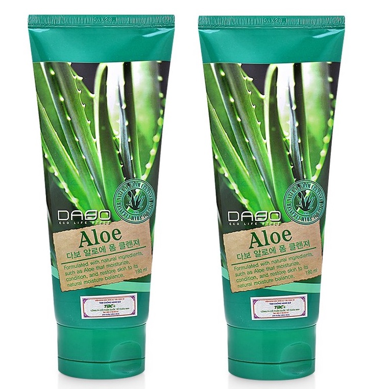 Bộ 2 tuýp sữa rửa mặt hàn quốc tinh chất lô hội ALOE DABO dưỡng trắng da, sạch da 180ml/Tuýp MC