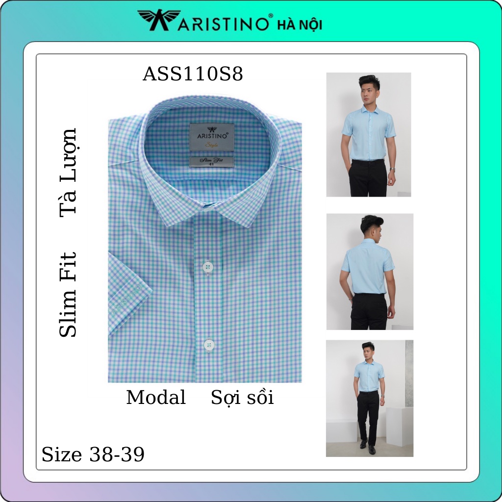 Áo sơ mi ngắn tay phom Slim fit tà lượn vải sợi sồi thiên nhiên mềm mại thoáng mát ASS110S8
