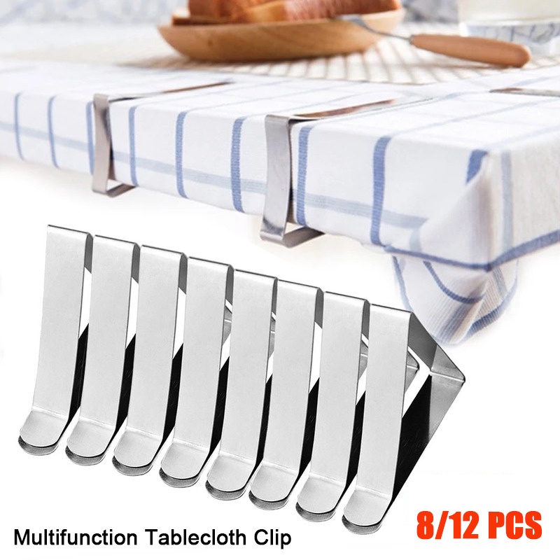 Bộ 8 / 12 Giá Đỡ Kẹp Khăn Trải Bàn Chống Trượt Bằng Thép Không Gỉ