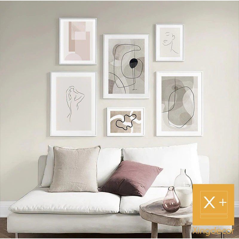 set 6 tranh treo tường hiện đại trang trí phòng khách.