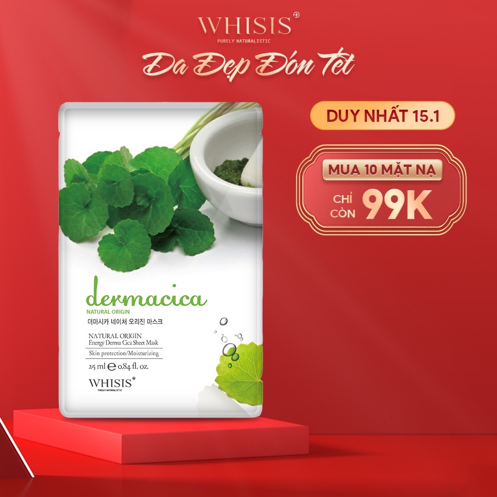 Mặt Nạ Dưỡng Da Rau Má Whisis Nature Origin Energy Derma Cica Sheet Mask Dưỡng Da Trắng Sáng, Tái Tạo Da 25ml