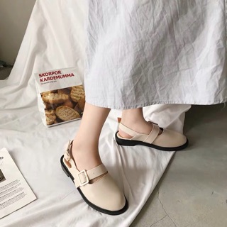 Giày Da Hở Gót Ulzzang