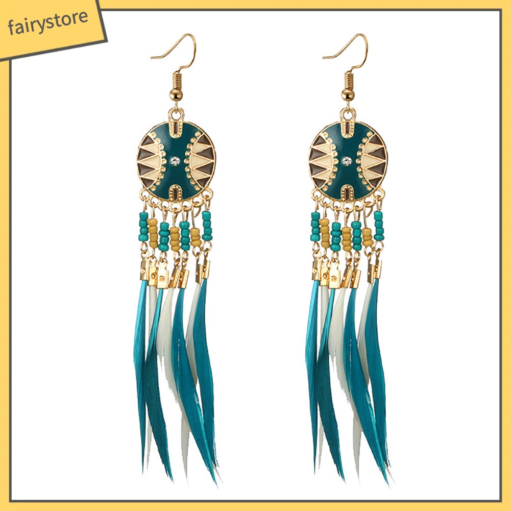 Bông tai hình dreamcatcher đính lông vũ phong cách cổ điển