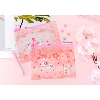 Ví Zip Đựng Bút Anh Đào Thỏ (Đọc Mô Tả)
