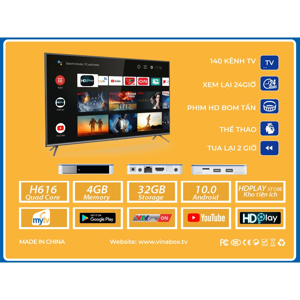 Android TVBox MYNET TV 4H Ram 4Gb Rom 32Gb Kèm Chuột Không Dây Chính Hãng