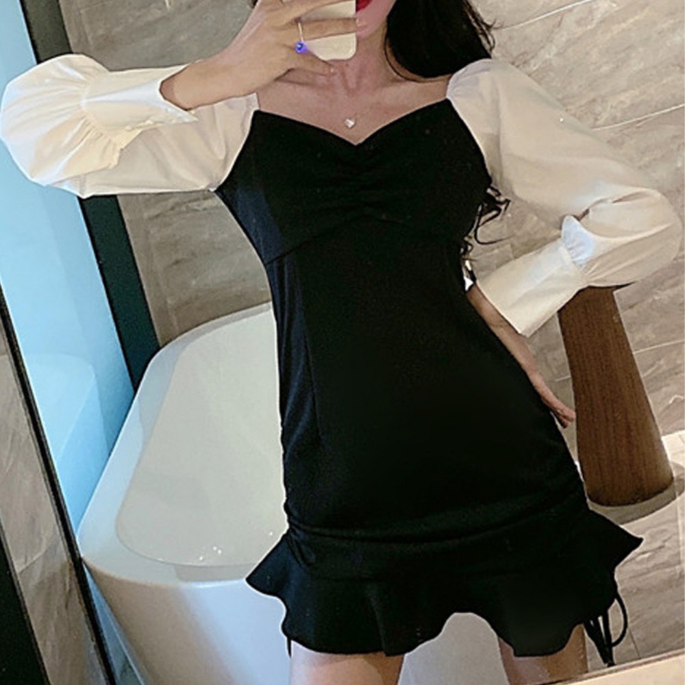 Váy nữ, đầm nữ dài tay cổ chữ V xòe đuôi cá dây rút xếp ly gợi cảm điệu đà phong cách Hàn Quốc ATILA.SHOP | BigBuy360 - bigbuy360.vn