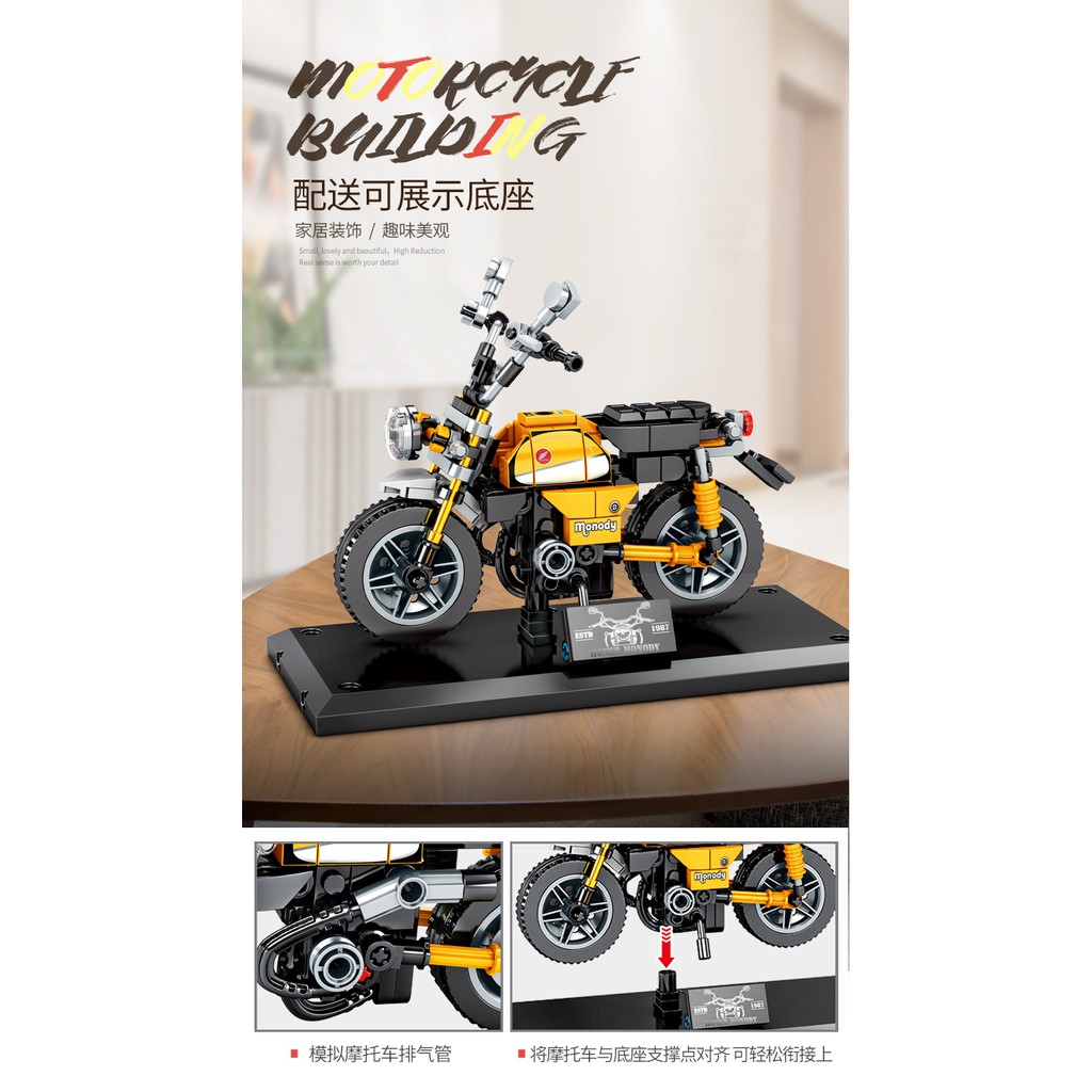 Đồ chơi Lắp ghép Mô hình Technic Sembo moc Motorcycle Xe Mô Tô Monkey Moto CB750 701114 701115