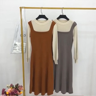 [ORDER, sẵn nâu ngắn L] Váy yếm len