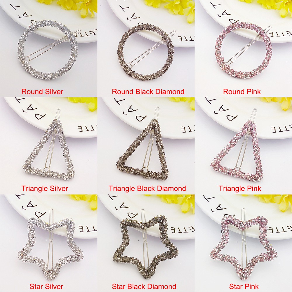Kẹp tóc hình tam giác ngôi sao đa dạng đính kim cương giả lấp lánh thời trang cho nữ