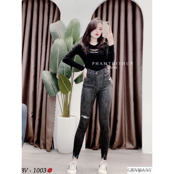 Quần bò nữ ôm rách lưng cao siêu xinh. Size S M L