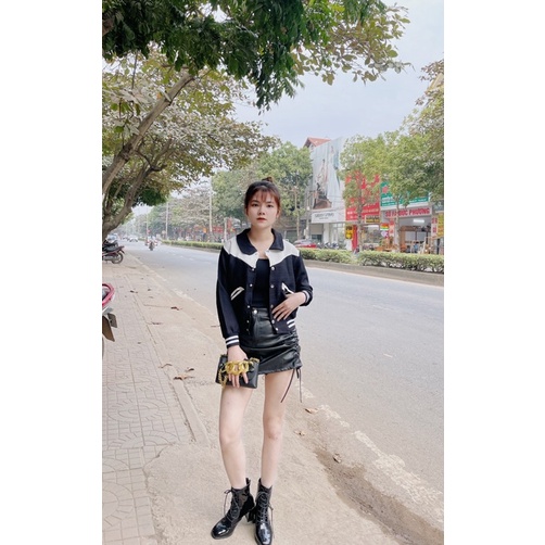 Áo khoác bomber pha viền