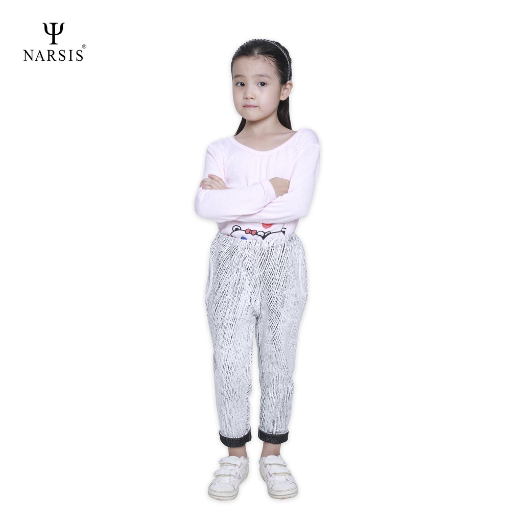 Quần thu đông bé gái Narsis KP0010 chất Cotton màu trắng vân đen