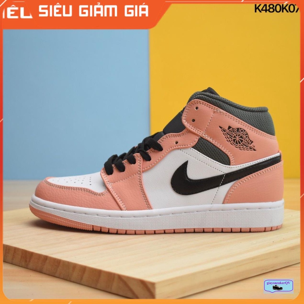 Giày thể thao Air Jordan 1 Mid Pink Quartz  hồng cổ lỡ siêu hot, giá yêu thương dành cho nữ
