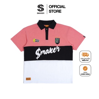 Áo polo vải cá sấu cotton nam nữ unisex form rộng tay lỡ, local brand chính hãng - logo polo in pinkblackwhite