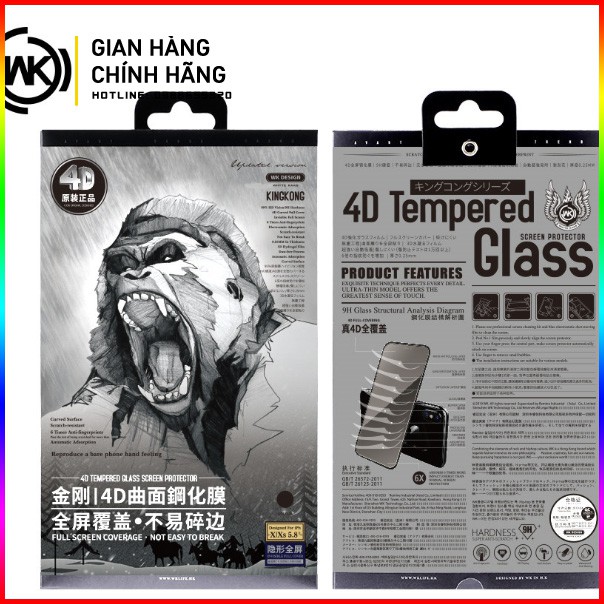Kính Cường Lực WK KINGKONG XÁM 4D Siêu Cấp