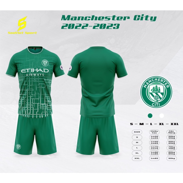 Áo bóng đá in tên theo yêu cầu, man city 2023-2024, đồ đá banh thun lạnh in logo miễn phí.
