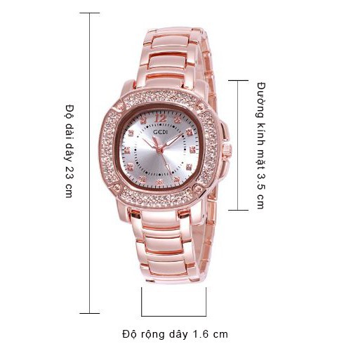 Đồng hồ nữ cao cấp &lt; GEDI-GD01 &gt; dây hợp kim mạ màu chống gỉ chống nước viền đính đá nữ tính sang trọng thười trang
