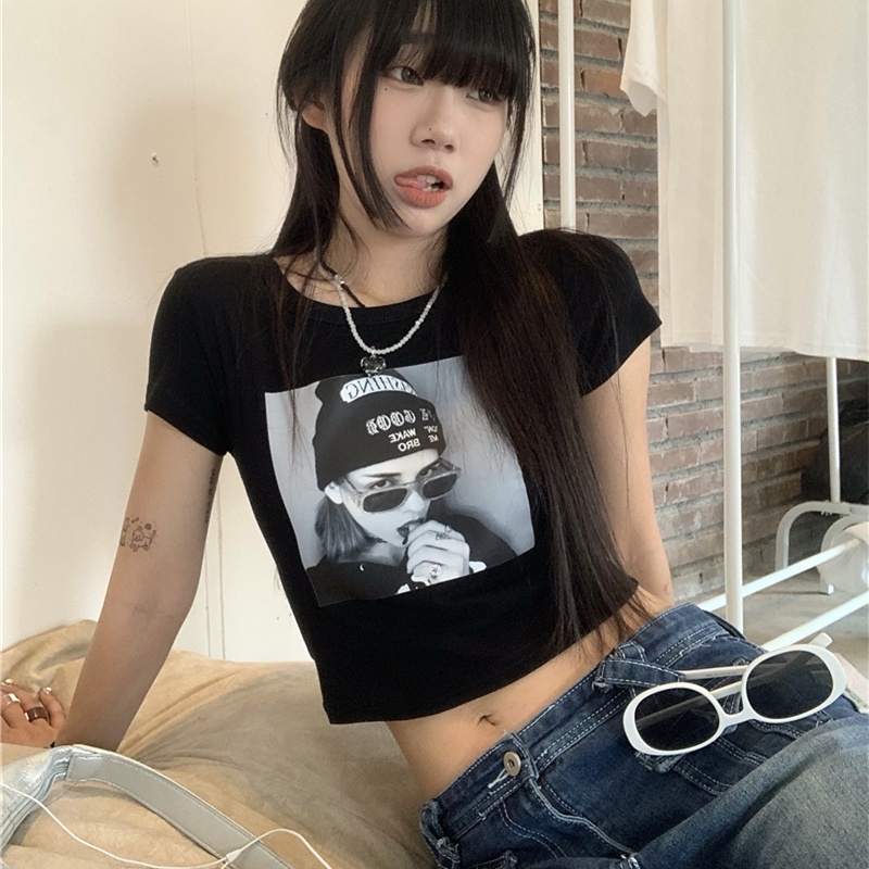 Áo Thun Tay Ngắn Dáng Ôm In Họa Tiết Thời Trang Dành Cho Nữ