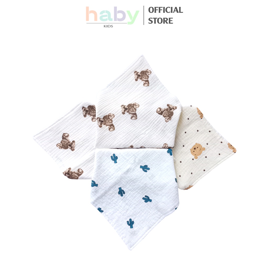 Khăn sữa cho bé, khăn mặt xô muslin 4 lớp in xương rồng HABY KIDS