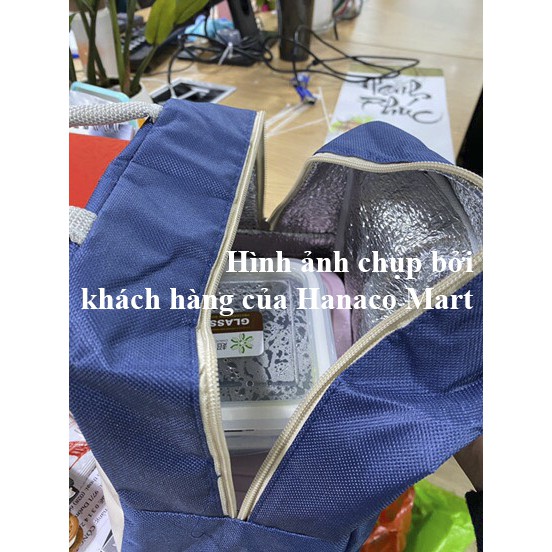 Túi đựng cơm trưa văn phòng vải giữ nhiệt cao cấp đựng vừa hộp cơm to loại cắm điện, có khóa kéo tiện dụng - Hanaco