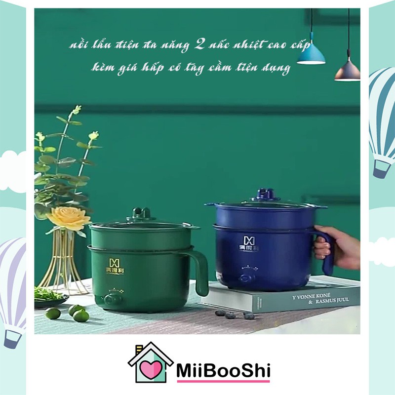 Nồi lẩu mini điện đa năng ca nấu mì 2 nấc nhiệt kèm giá hấp dung tích 1.8l MiibooShi 2706727598