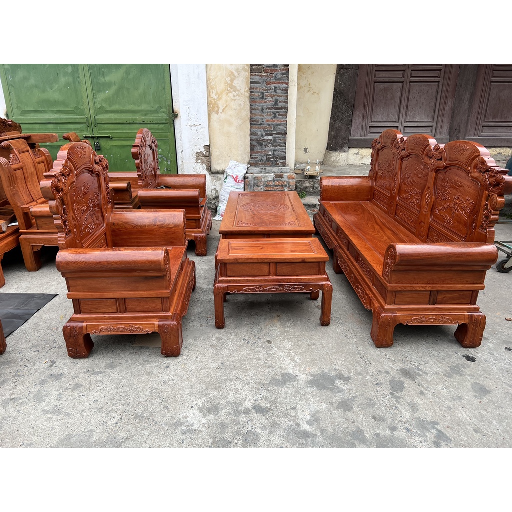 Bộ bàn ghế phòng khách mẫu khổng gỗ hương đá nam phi hàng khuôn 4 ván 2