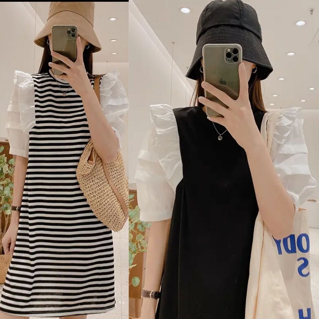 Váy bầu xuông tay bèo thời trang thiết kế MSP380 vải tici mềm mát hàng freesize