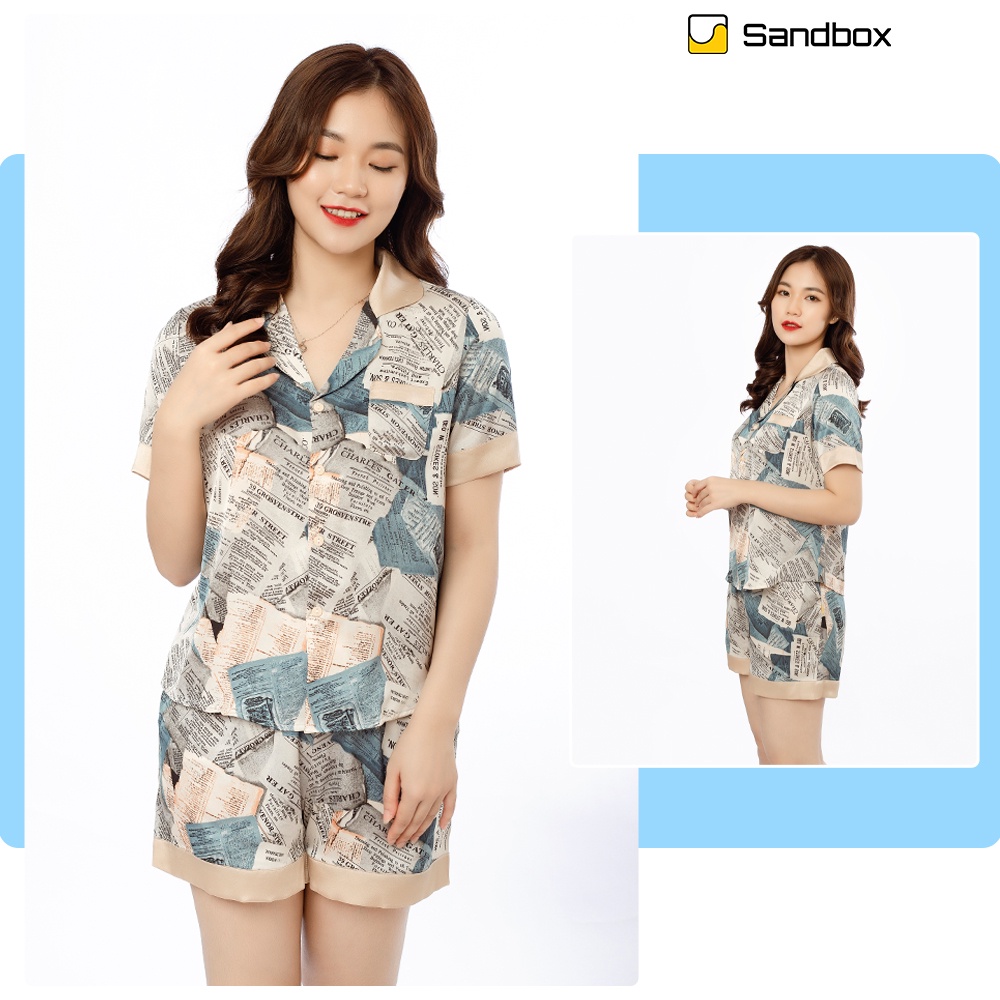 Đồ Bộ Nữ SANDBOX Pijama Quần Đùi, Áo Cộc Tay Chất Lụa Satin Nhật Cao Cấp Thiết Kế Phối Trẻ Trung Mềm Mại(BLD22003)