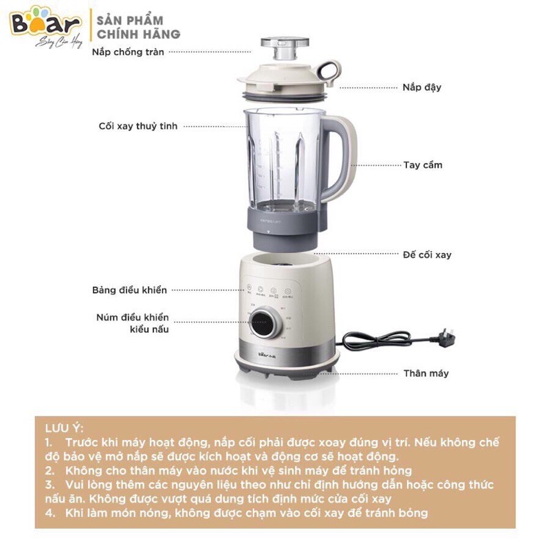 Máy Làm Sữa Hạt Đa Năng - Sữa  Đậu Nành - Xay Sinh Tố - Bear PBJ-B10U5 1,5L- 8 Chế Độ Chức Năng- bảo hành 6 tháng