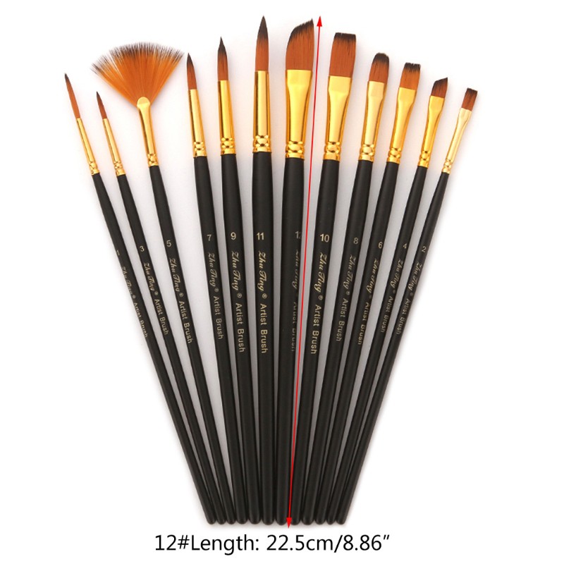 Set 12 Cọ Vẽ Tranh Màu Nước Cán Gỗ Chuyên Dụng Chất Lượng Tốt