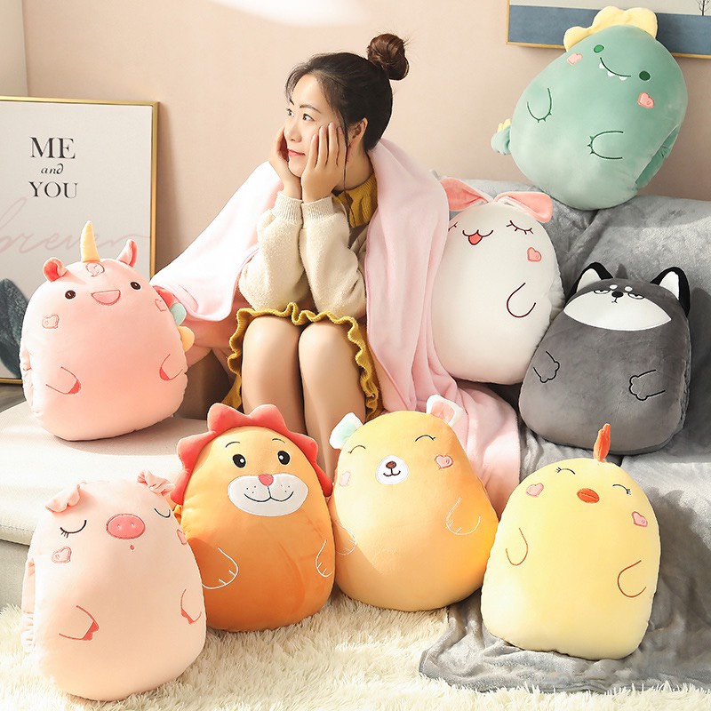 Bộ chăn gối văn phòng hình thú 3 trong 1 gấu gối mền cute siêu đáng yêu DOVOHA GM035