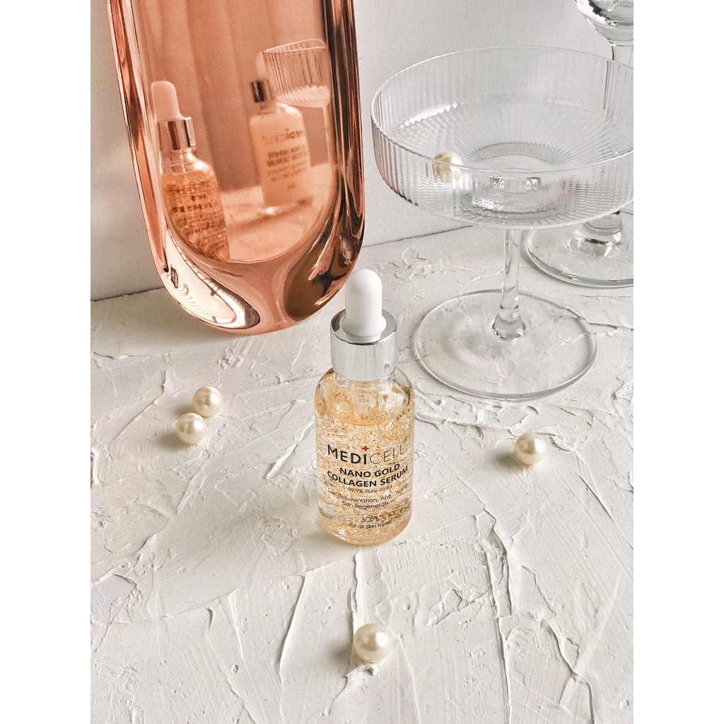 Serum trắng da trẻ hóa Medicell, chăm sóc da mờ thâm, dưỡng ẩm kiềm dầu, se khít lỗ chân lông Nano Gold Collagen