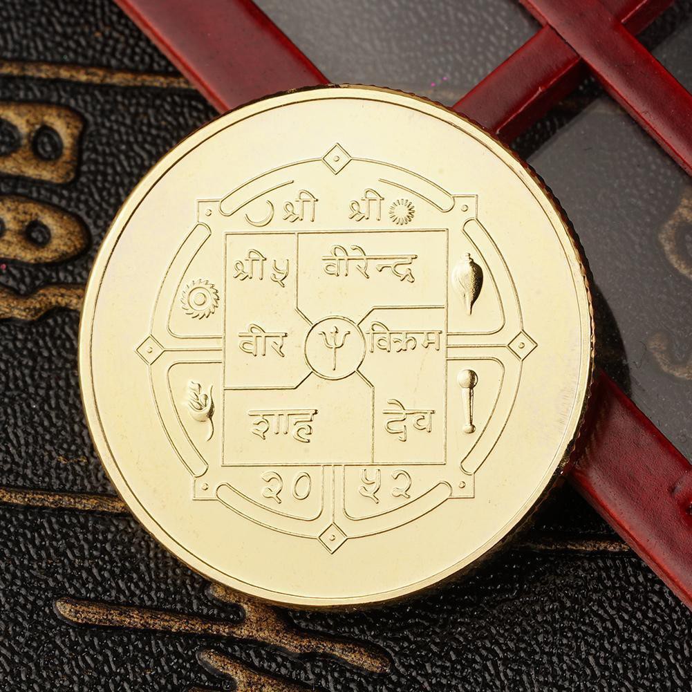 Túi đồng xu hình Phật nepal may mắn cho gia chủ, tặng túi gấm đỏ long phụng