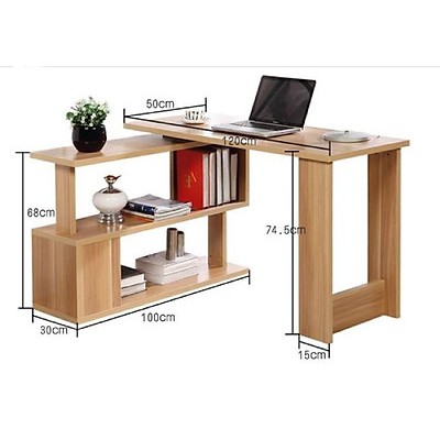 Bàn làm việc gỗ MDF xoay 360 độ tinh tế - Bàn học có giá sách cỡ lớn hiện đại BLV12