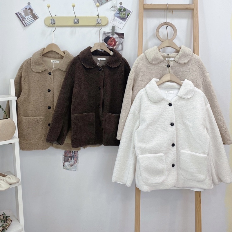 Áo khoác lông mềm dáng rộng siêu ấm áp